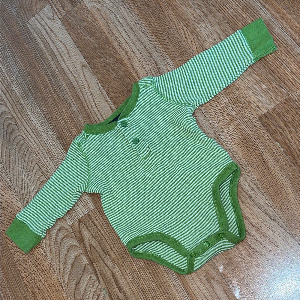 Green Striped Long Sleeve Baby Bodysuit